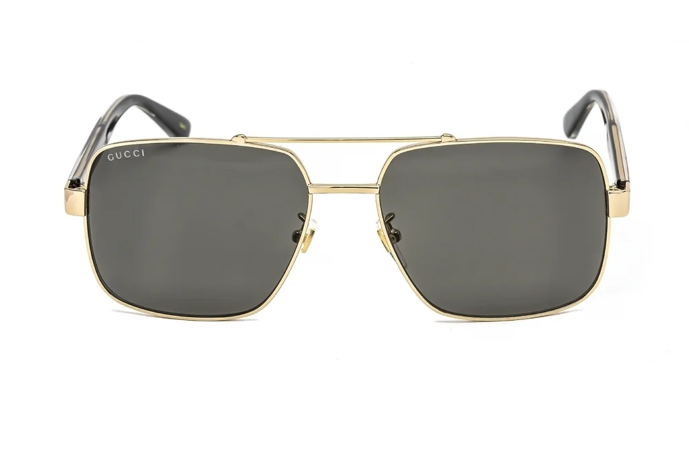 NWT Gucci GG0529S-001 Gold Rectangular 60mm Sunglasses